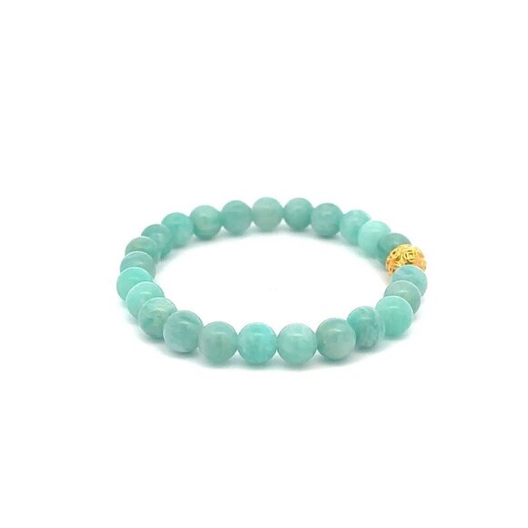 18K Gold Coin Ball Lucky Charm Bracelet Gemstones Amazonite Peru 6mm - Picture 3 of 5